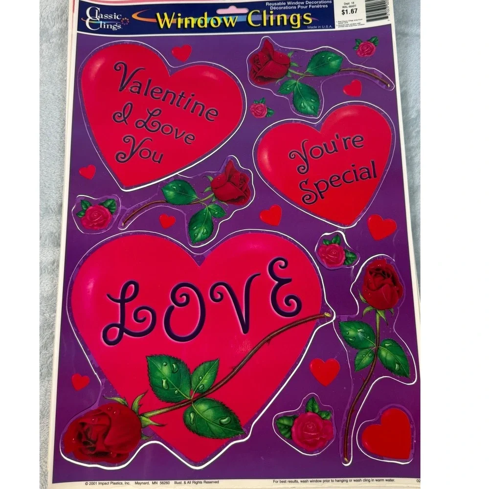 Vintage Valentines Day Window Clings Lot Precious Moments Hearts 9 Sheets